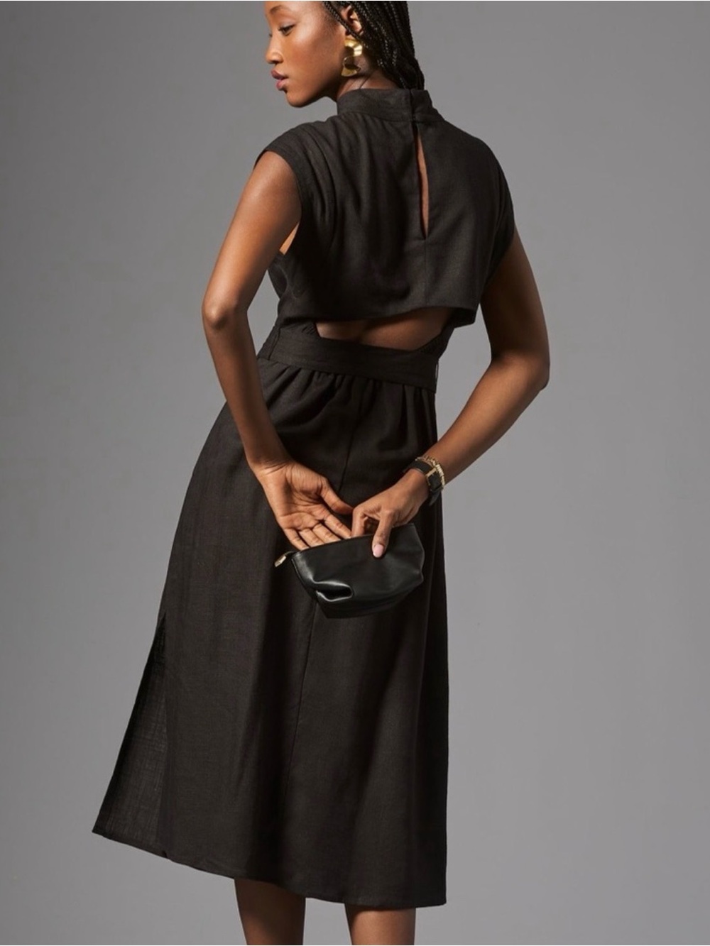 LIKE NEW Anthropologie Sleeveless Black Cutout Midi Dress